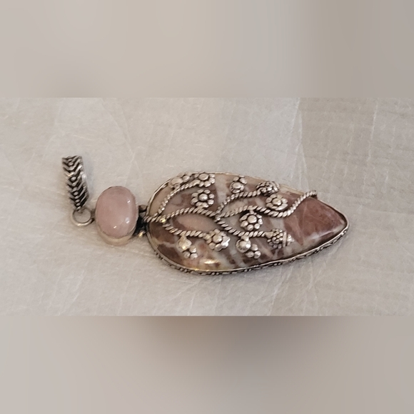 .925 Sterling Silver Rose Quarts 3" Pendant - Picture 4 of 8